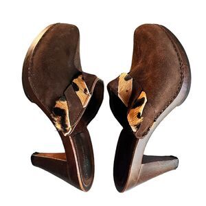 Y2K Liz Claiborne Flex Clogs Women's 8 Mob Wife Brown Suede Calf Skin Mules Shoe